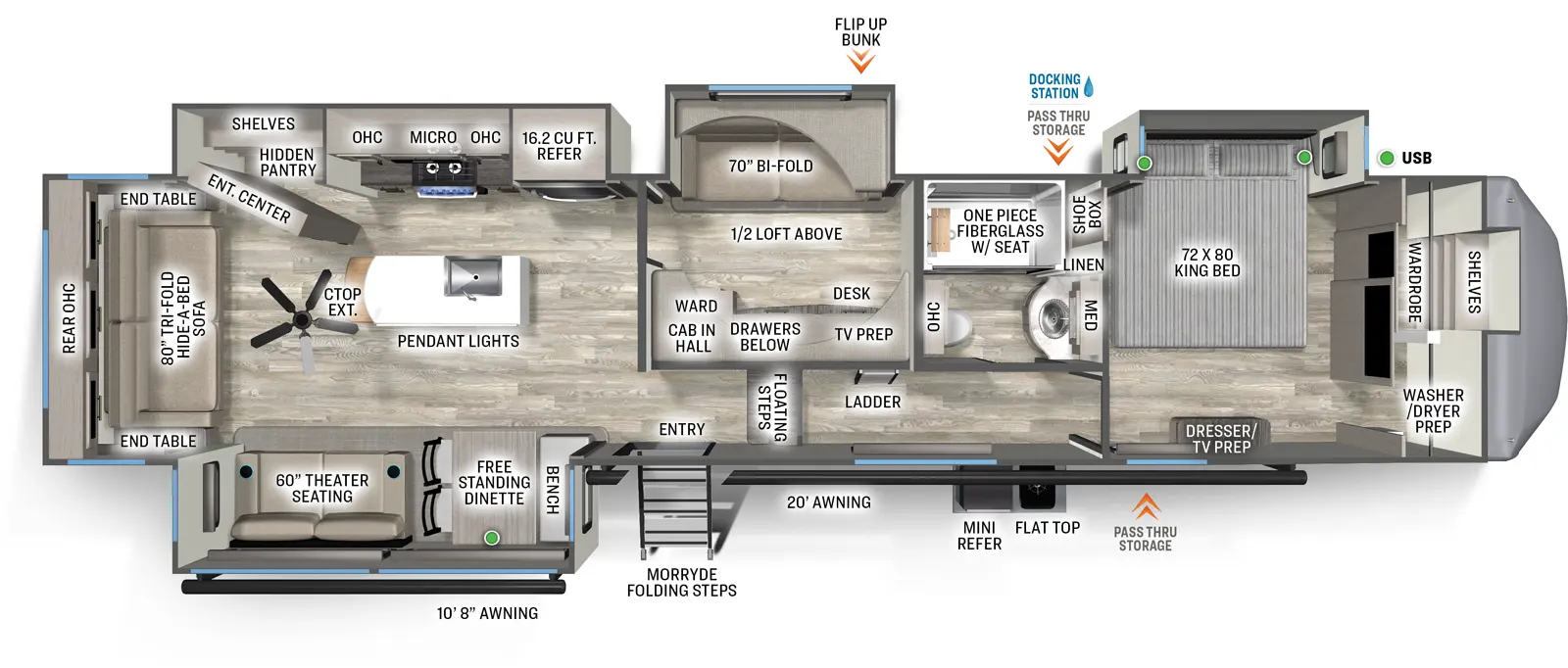 Sandpiper Fifth Wheels 4003MB Floorplan